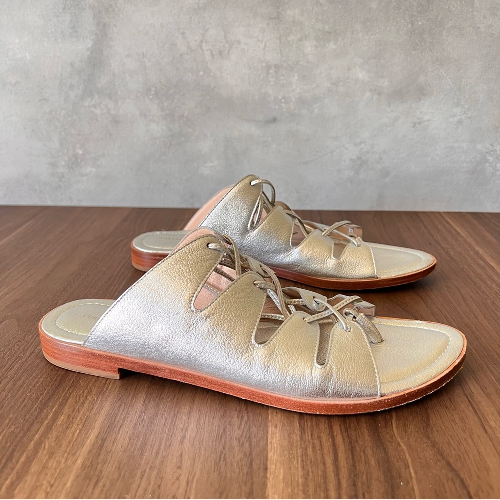 Loeffler Randall Metallic Silver Leather Slingback Sandals